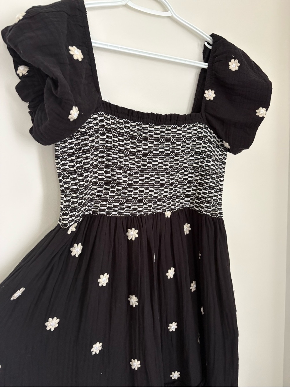 RD Style Black Midi/Maxi Dress with White Daisy Embroidered Appliqué 100% Cotton - Picture 6 of 13